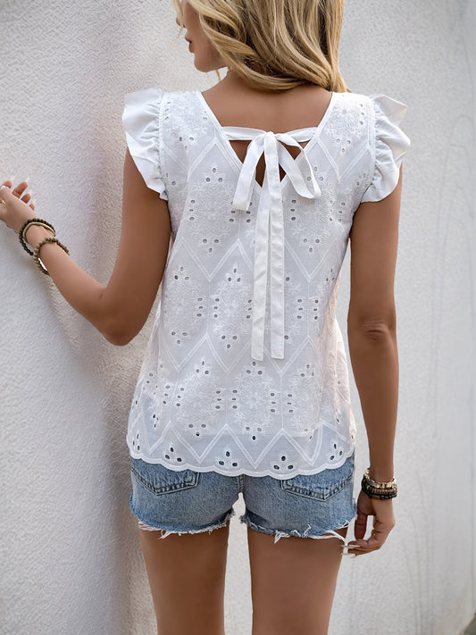 Pastoral Back Bow Ruffled Sleeveless Top