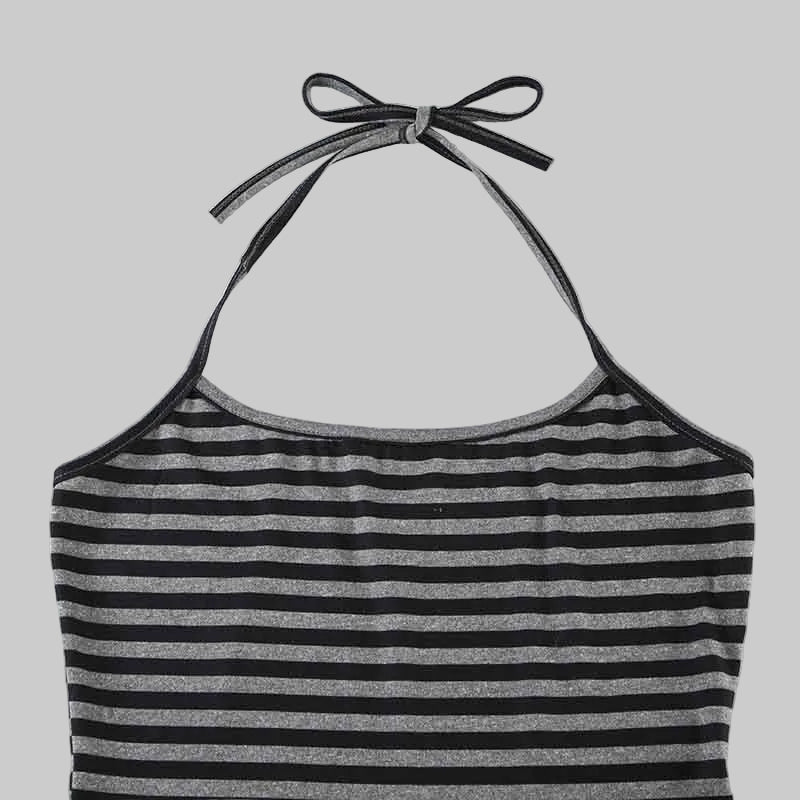 Sexy Striped Halter Top Drawstring Shorts Two Piece Set