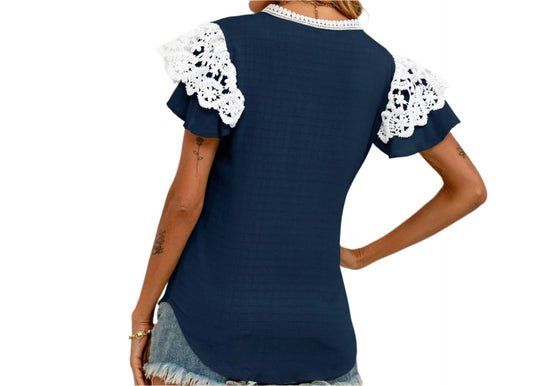 V-neck Lace Short Sleeves Top