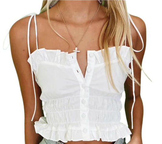 Slim Fit Pleated cropped Lace-up Top