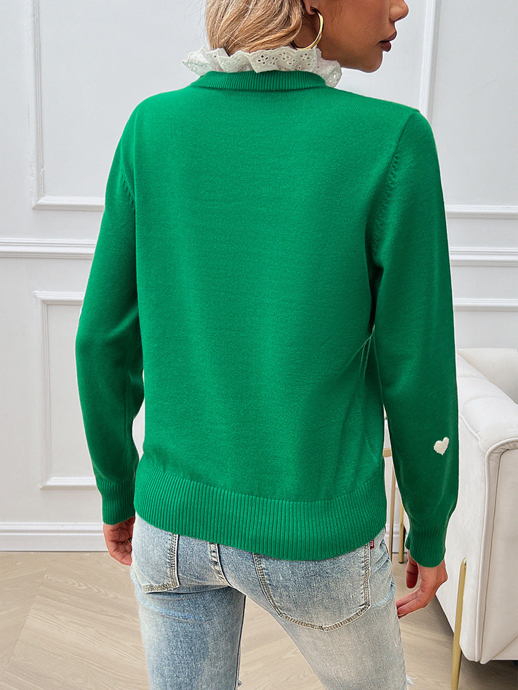 Casual Embroidery Love Long Sleeve Sweater