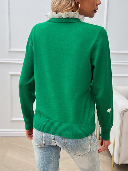 Casual Embroidery Love Long Sleeve Sweater