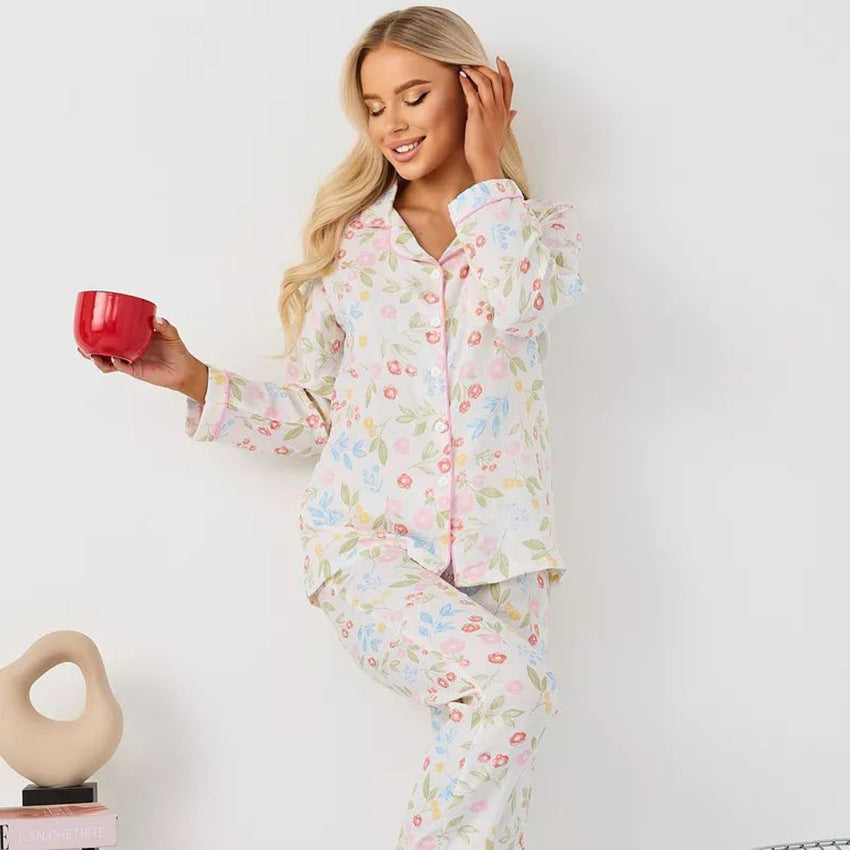 Artificial Silk Floral Pajamas Set