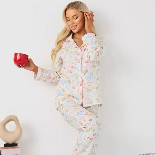 Artificial Silk Floral Pajamas Set