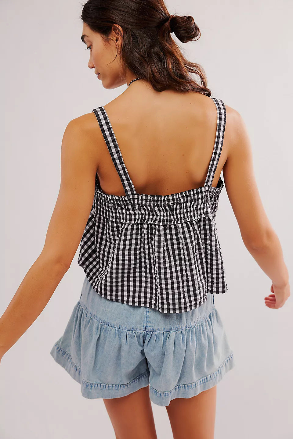 Plaid Pleated Stitching Short Top