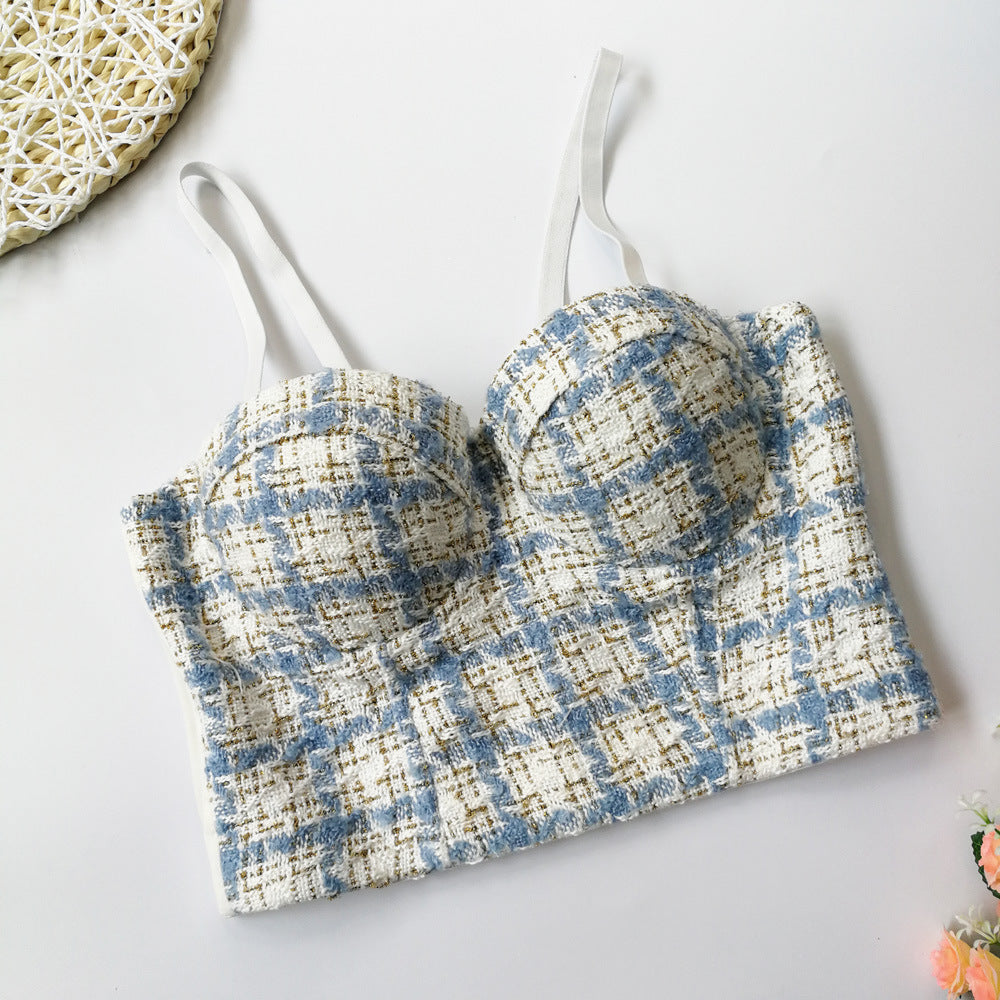 Houndstooth Woolen Corset Crop Top