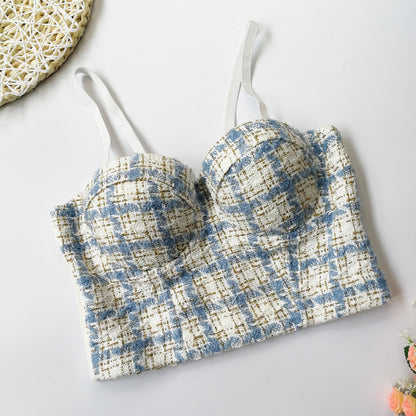 Houndstooth Woolen Corset Crop Top