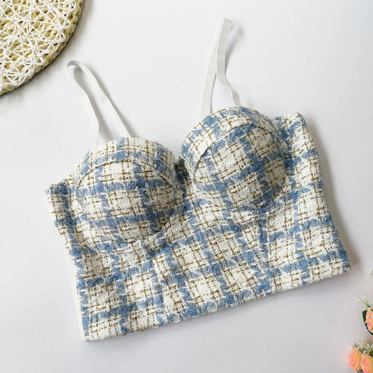 Houndstooth Woolen Corset Crop Top