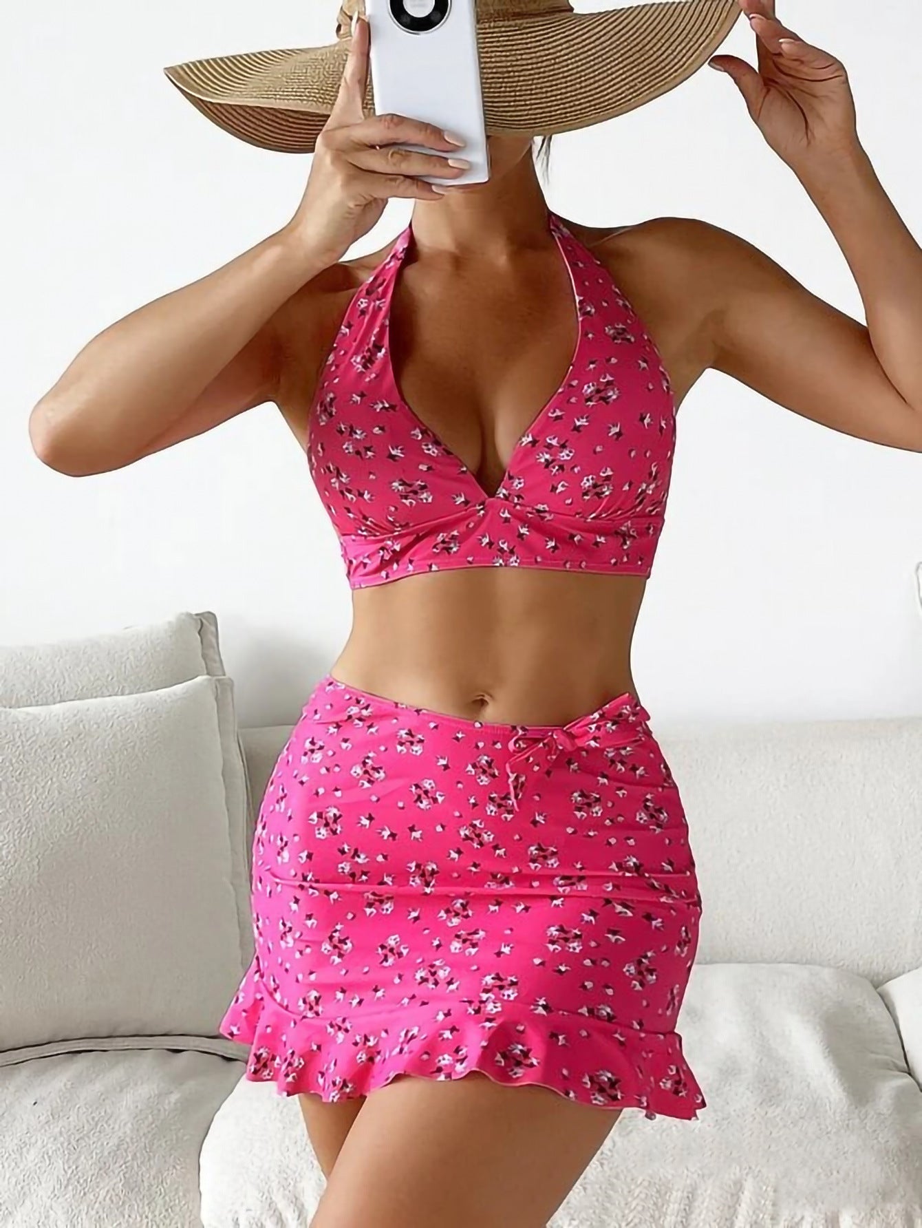 Split Floral Skirt Bikini