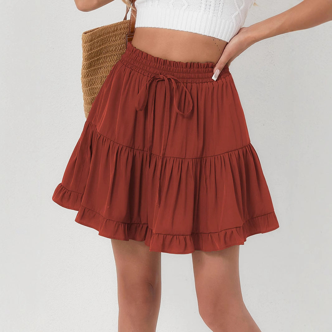 Drawstring Lace High Waist Elastic Skirt