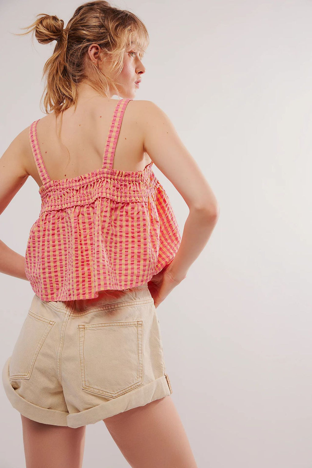 Plaid Pleated Stitching Short Top