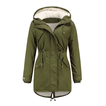 Cotton Padded Hooded Drawstring Cinched Coat
