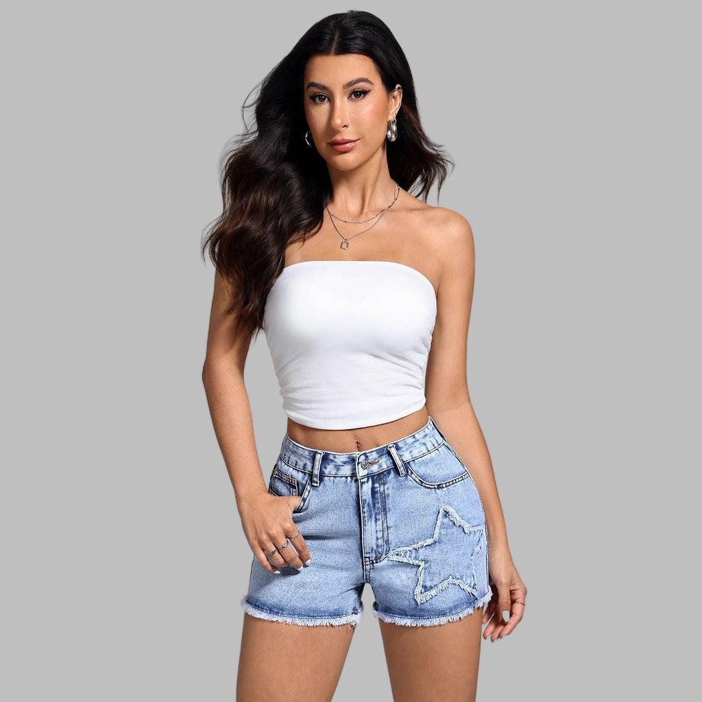 Frayed Star Hem Denim Short
