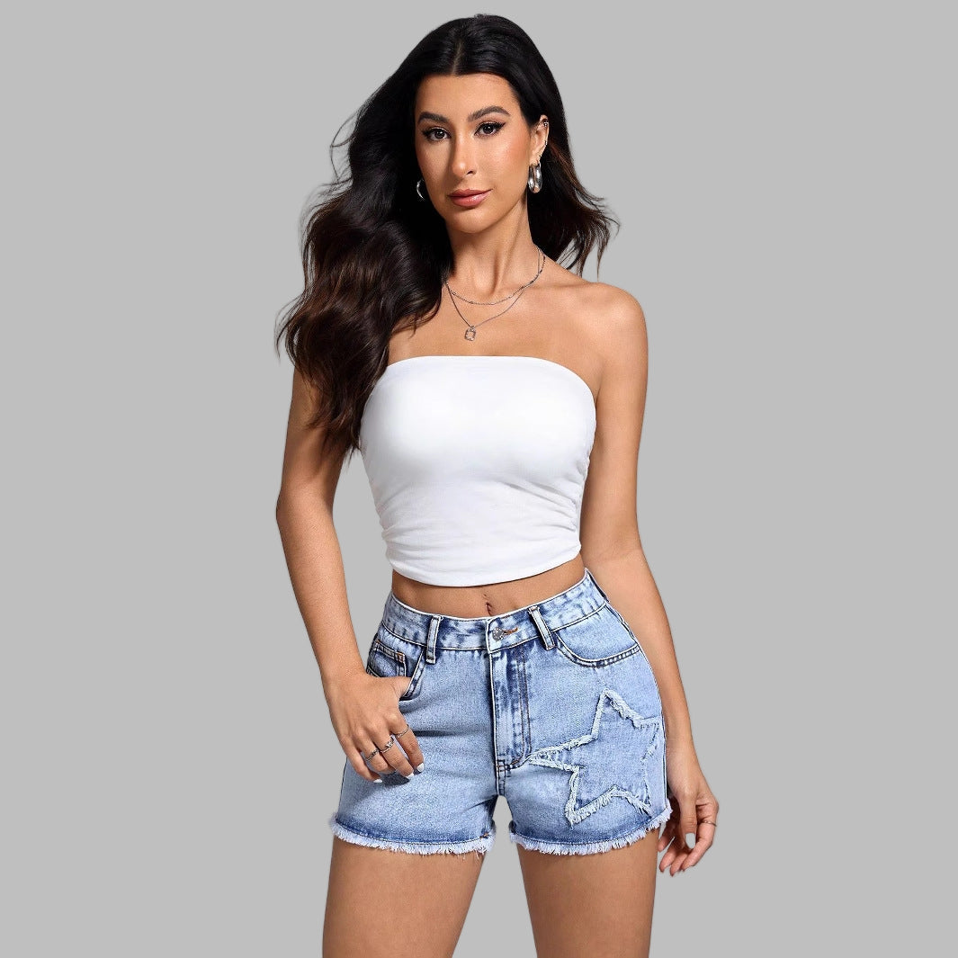 Frayed Star Hem Denim Short