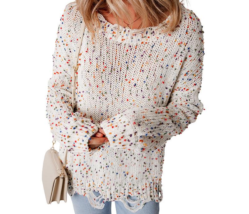 Color Spotted Knitted Long Sleeve Sweater