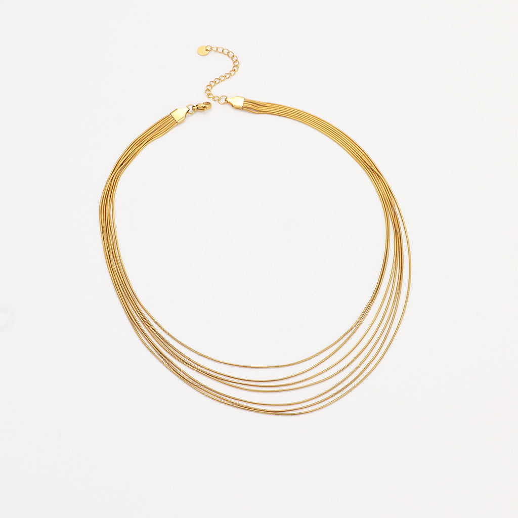 Multi Layer Twin Clavicle Chain Stainless Steel Lux Titanium Steel Necklace