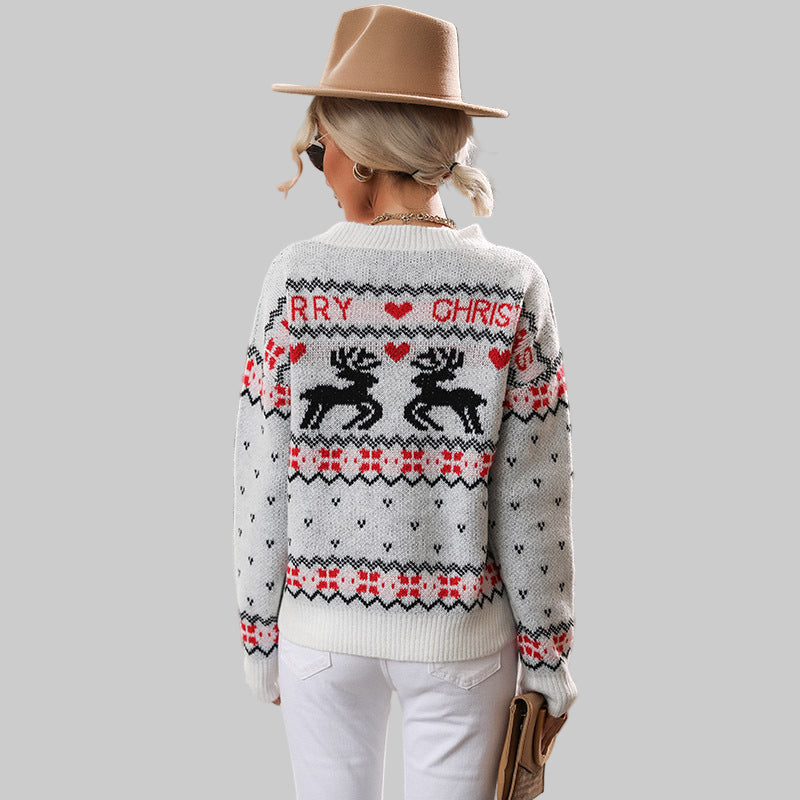 Deer Knitted Long Sleeve Pullover Christmas Sweater