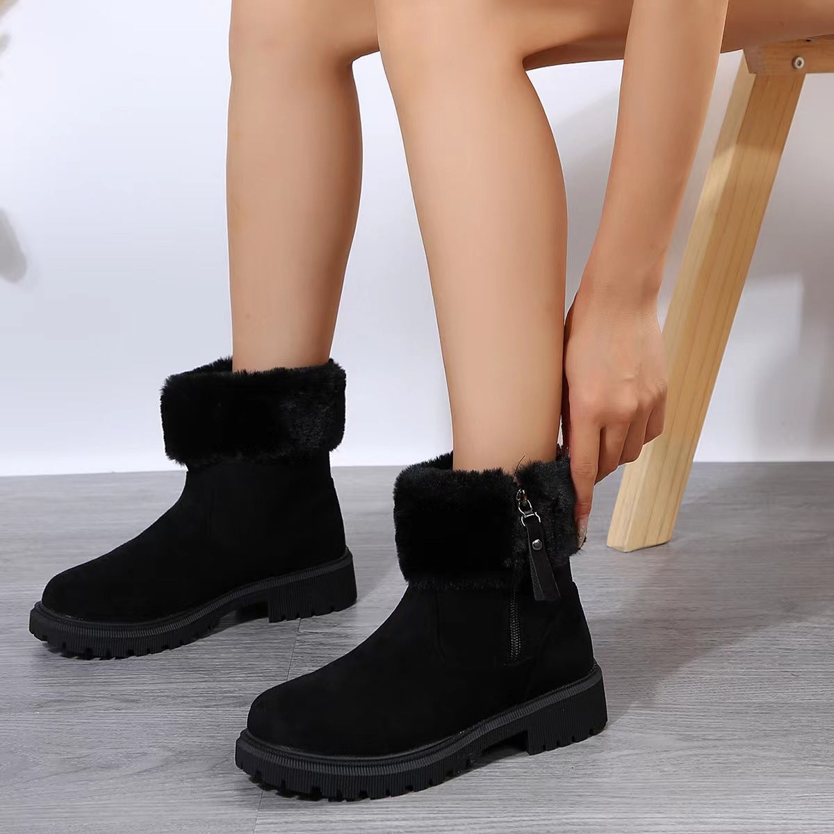 Mid Calf Snow Fur Cotton Padded Boots