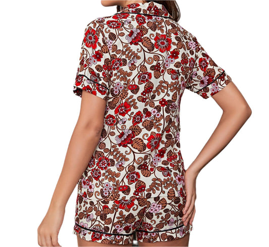 Printed Short Sleeved Two-Piece Pajamas Set