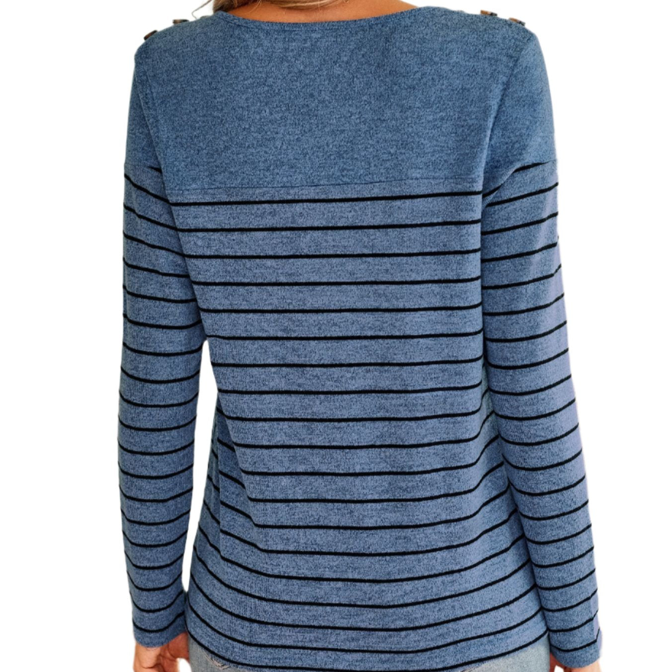 Striped Contrast Color Long Sleeve Button Top