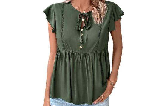 Flying Sleeve Button Tie Top