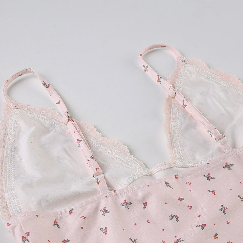 Sexy Camisole Floral Lace Shorts Pajamas Two Piece Set