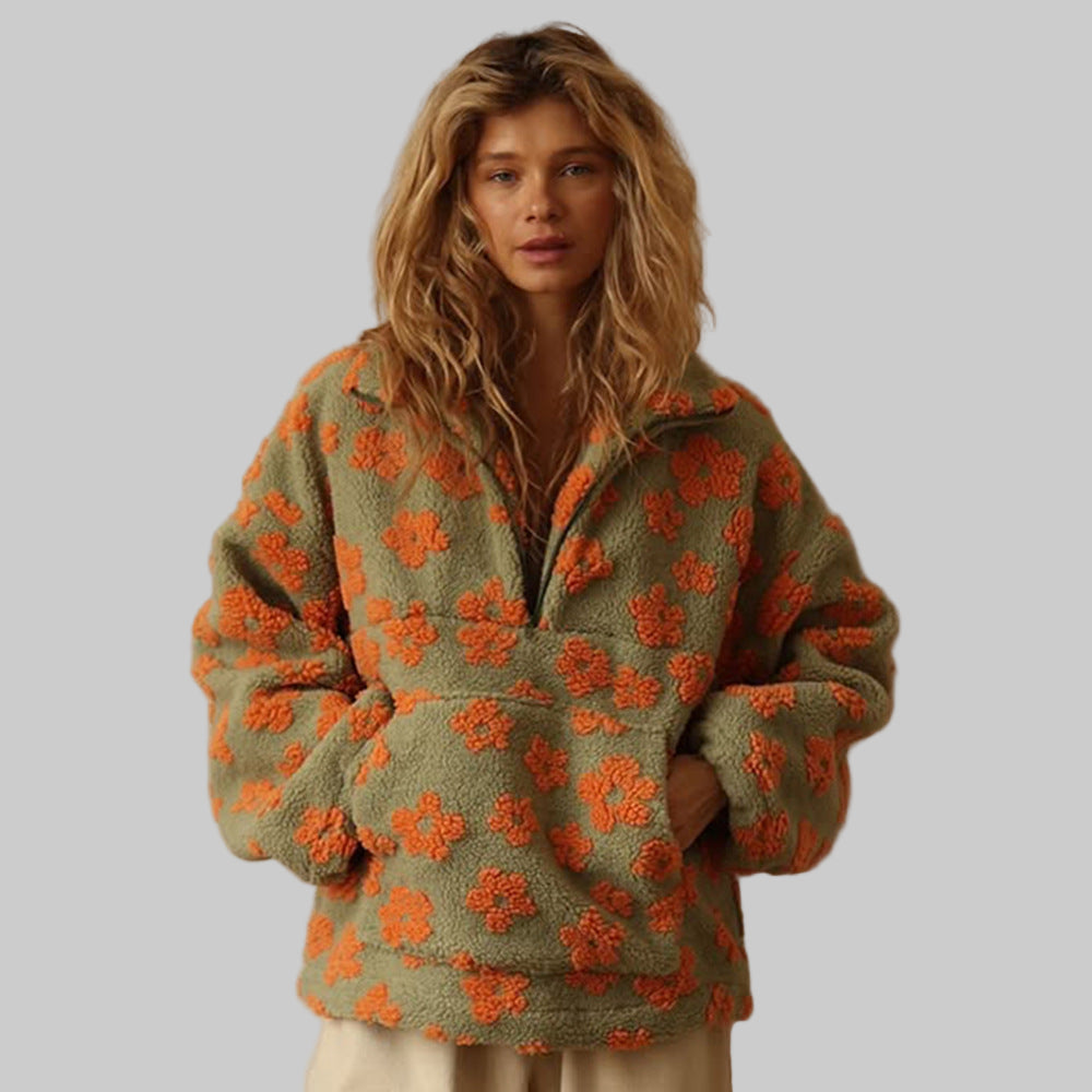 Fleece Floral Pullover Coat