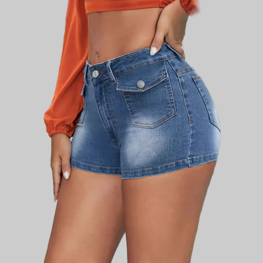 Casual Mid Elastic High Waist Denim Shorts - Tamra.Shop.Social