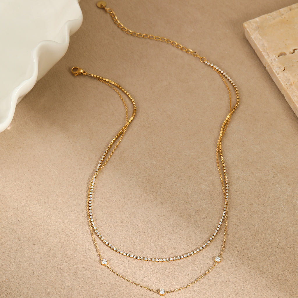 Zircon Titanium Steel Twin Necklace