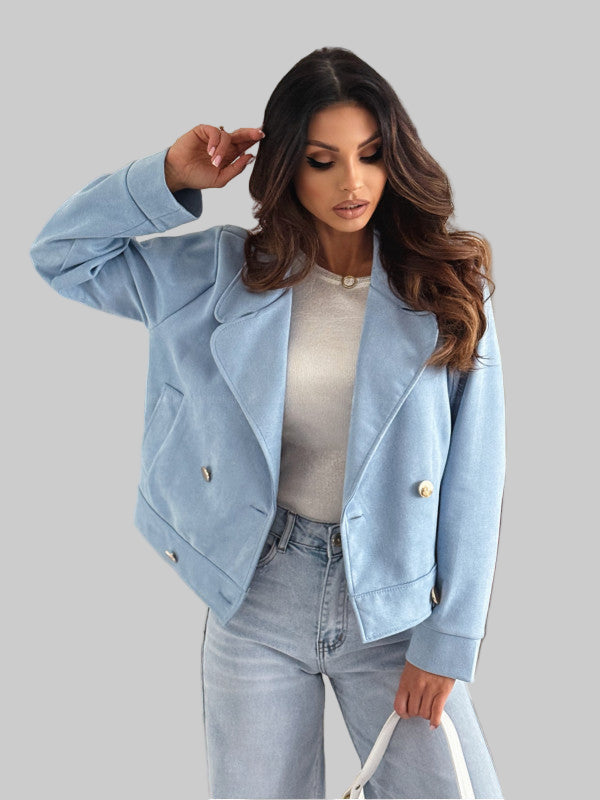 Collared Button Suede Short Coat