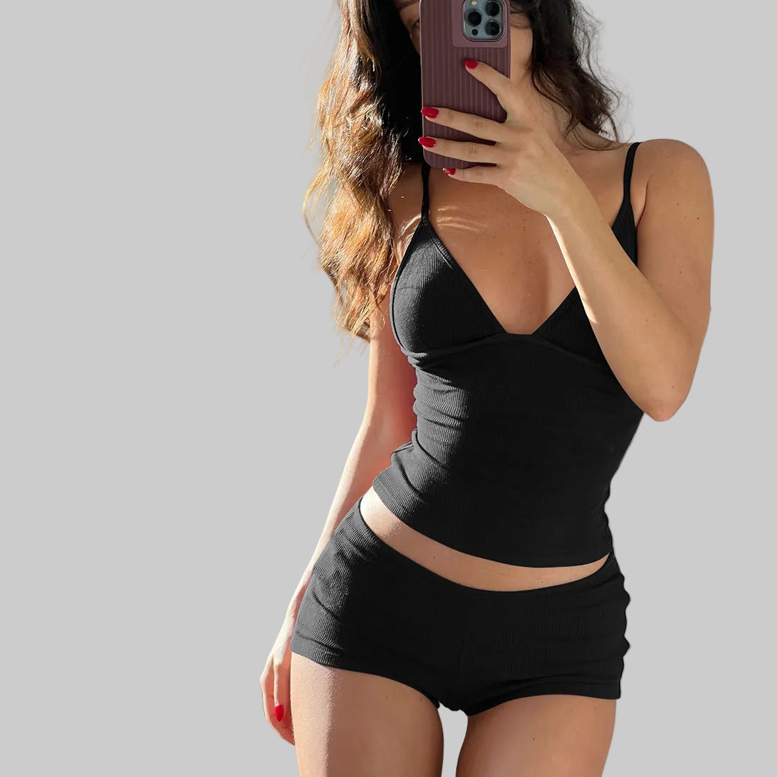 Sexy Deep V-Plunge Low Waist Shorts Two-Piece Set