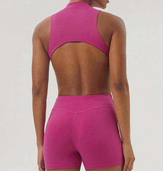 Half Zipper Bare Back Yoga Waist Show Sports Workout Romper