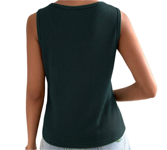 Sleeveless Casual Waffle Top