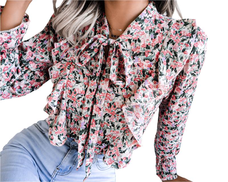 Floral Chiffon Lace-up Shirt