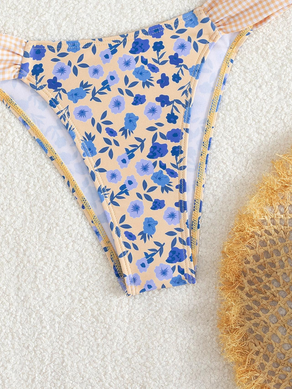 Boho Floral Check Bikini with Adjustable Tie