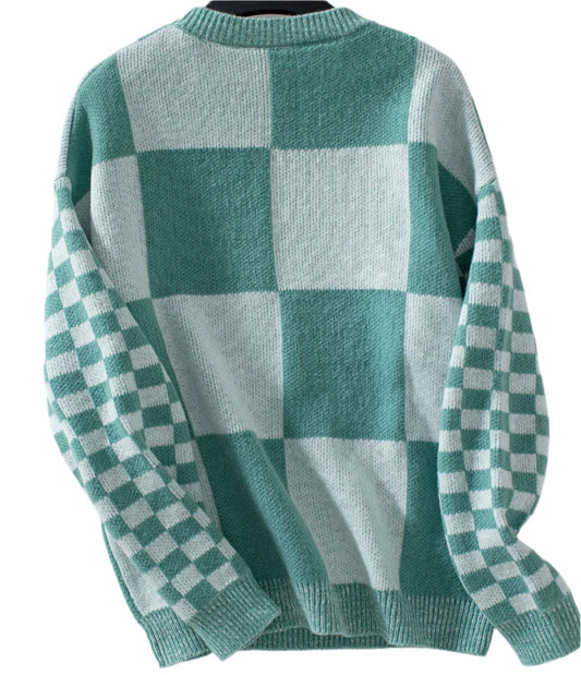 Contrast Color Check Pullover Sweater