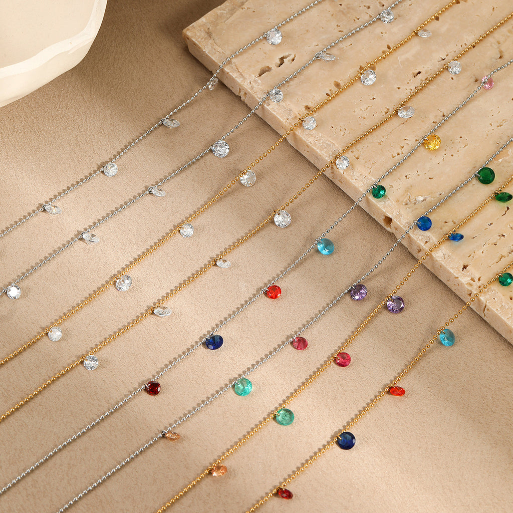 Titanium Steel Light Luxury Minority Color Zircon Multi Layer Twin 18K Gold Plating Necklace