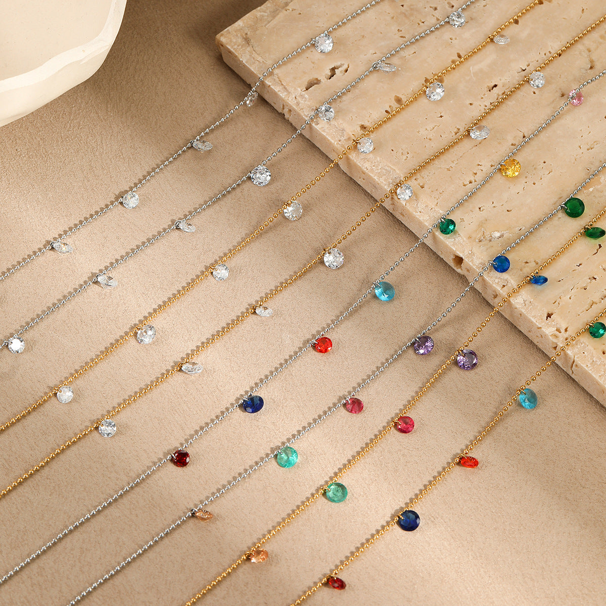 Titanium Steel Light Luxury Minority Color Zircon Multi Layer Twin 18K Gold Plating Necklace