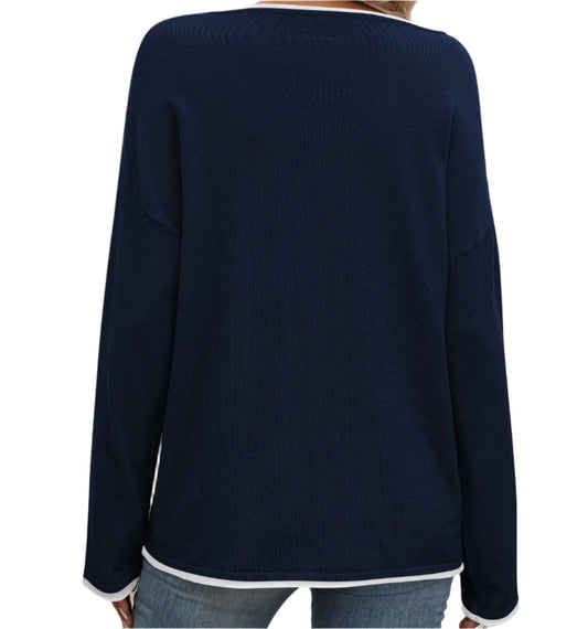 Color Jumping Core Yarn Long Sleeve Sweater