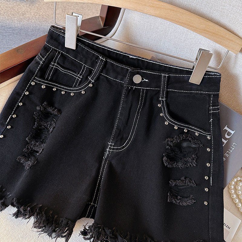 Washed Ripped High Waist Frayed Denim Shorts