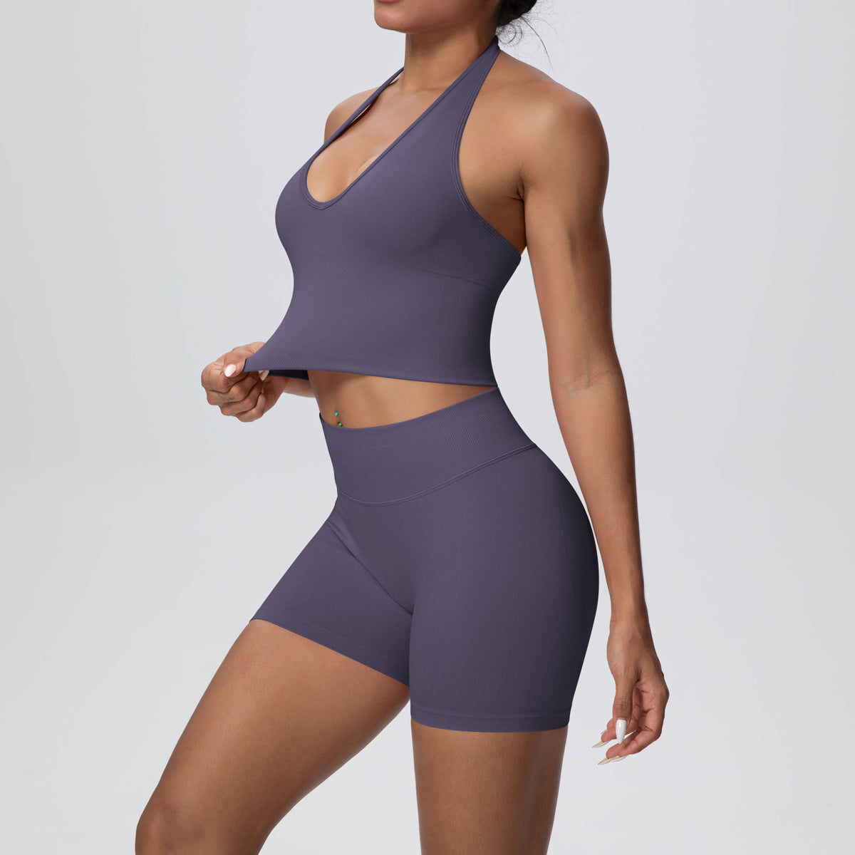 Breathable Halter Bra Vest Seamless Knitted High Waist Shorts
