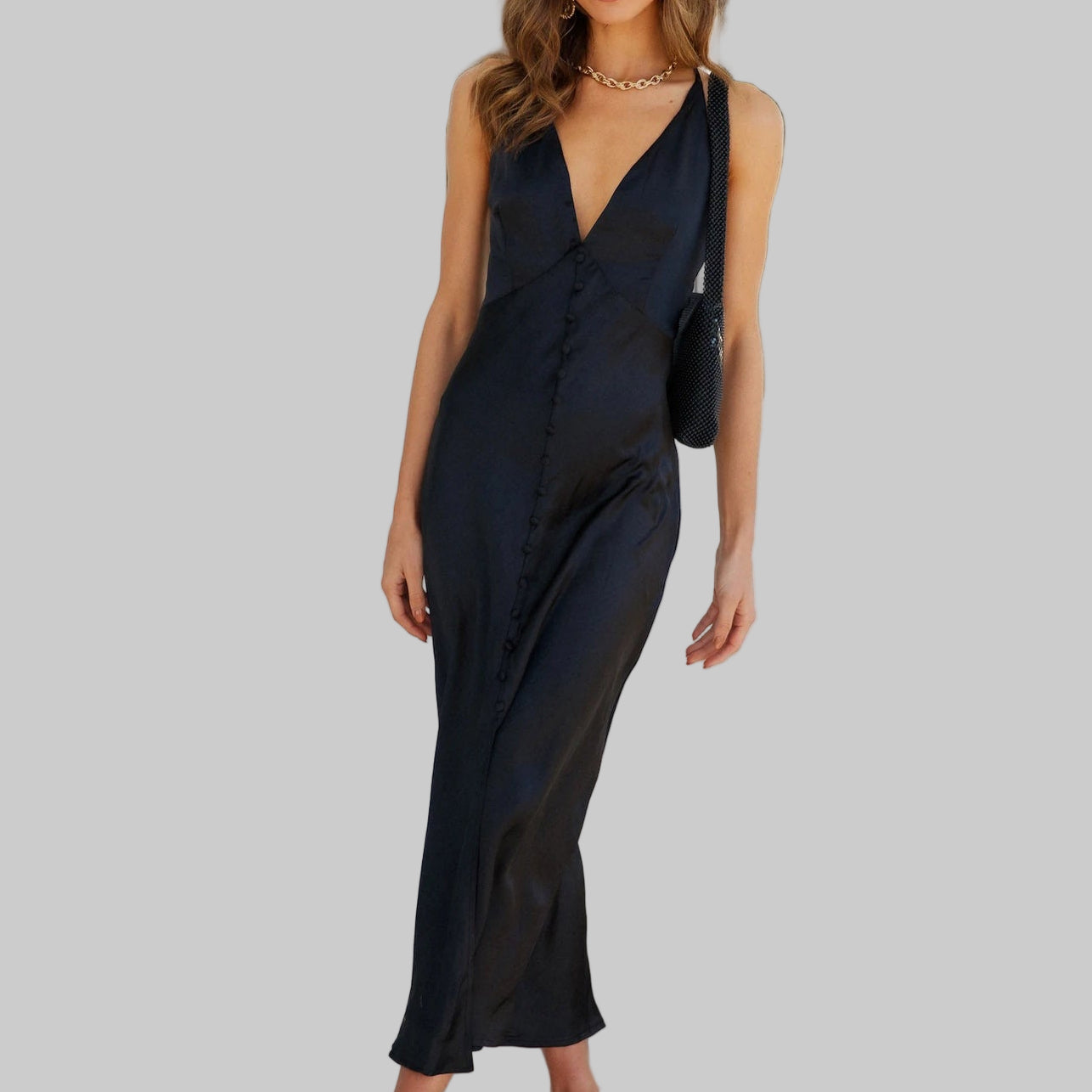 Criss Cross Back V-Neck Satin Dress