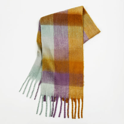 Mohair Plaid Tassel Scarf