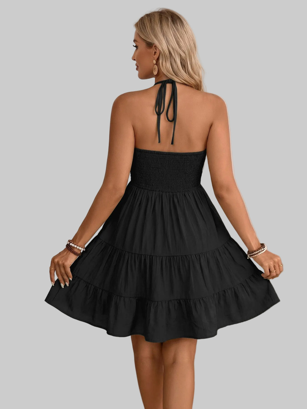 Halter Ruffled Tiered Short Dress