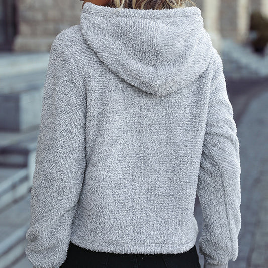 Furry Cationic Pocket Pullover Hooded Sweatshirt