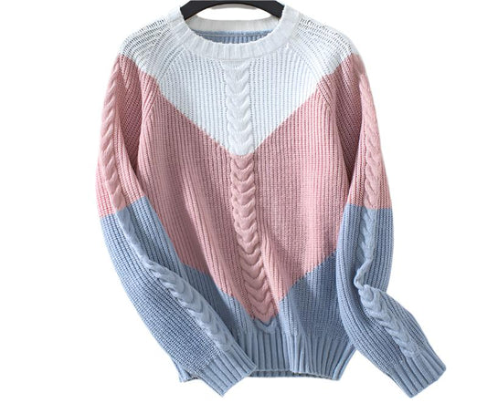 Woolen Rain Contrast Color Twisted Retro Sweater