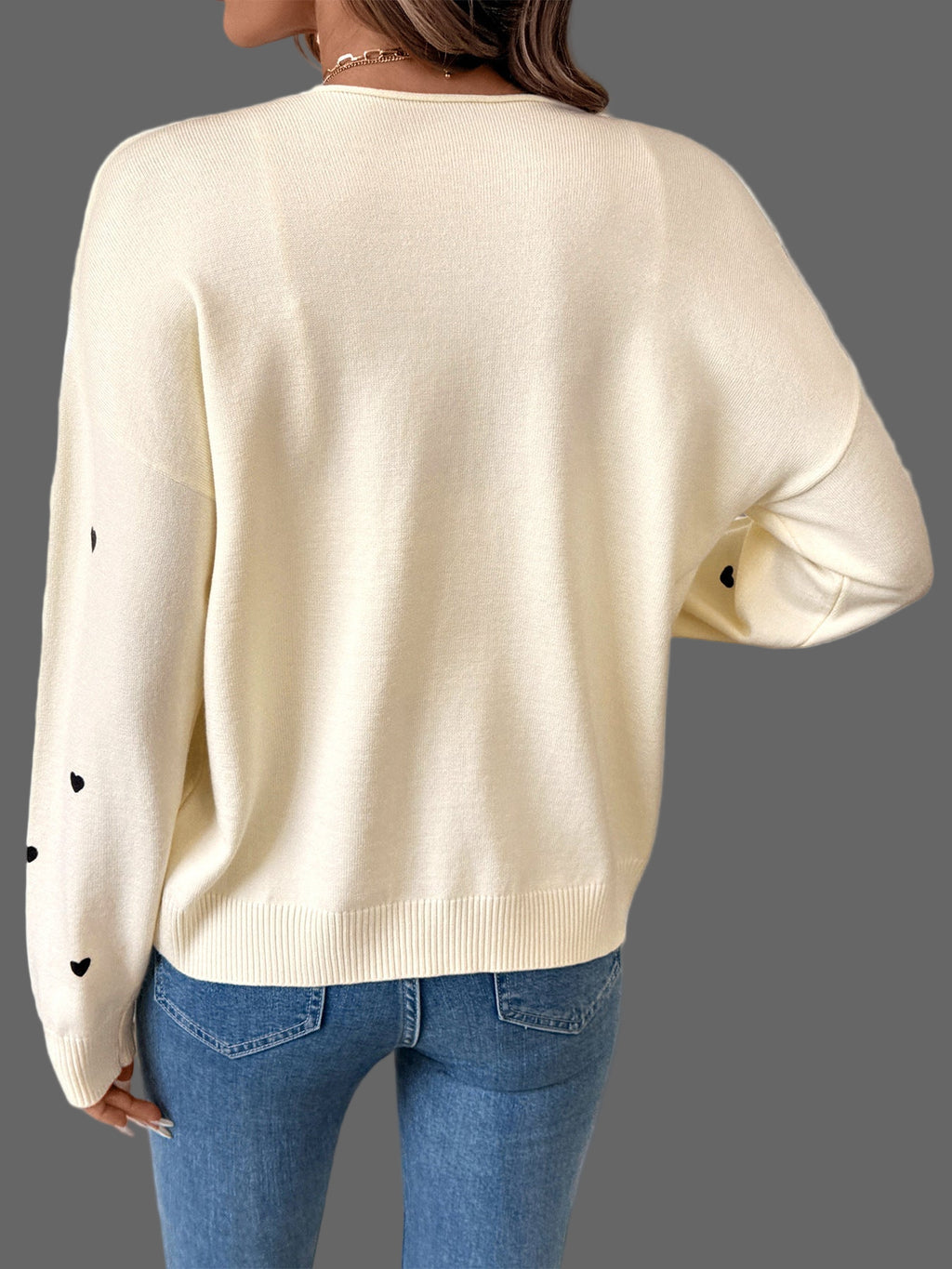Heart Pattern Lace-up Cardigan Sweater