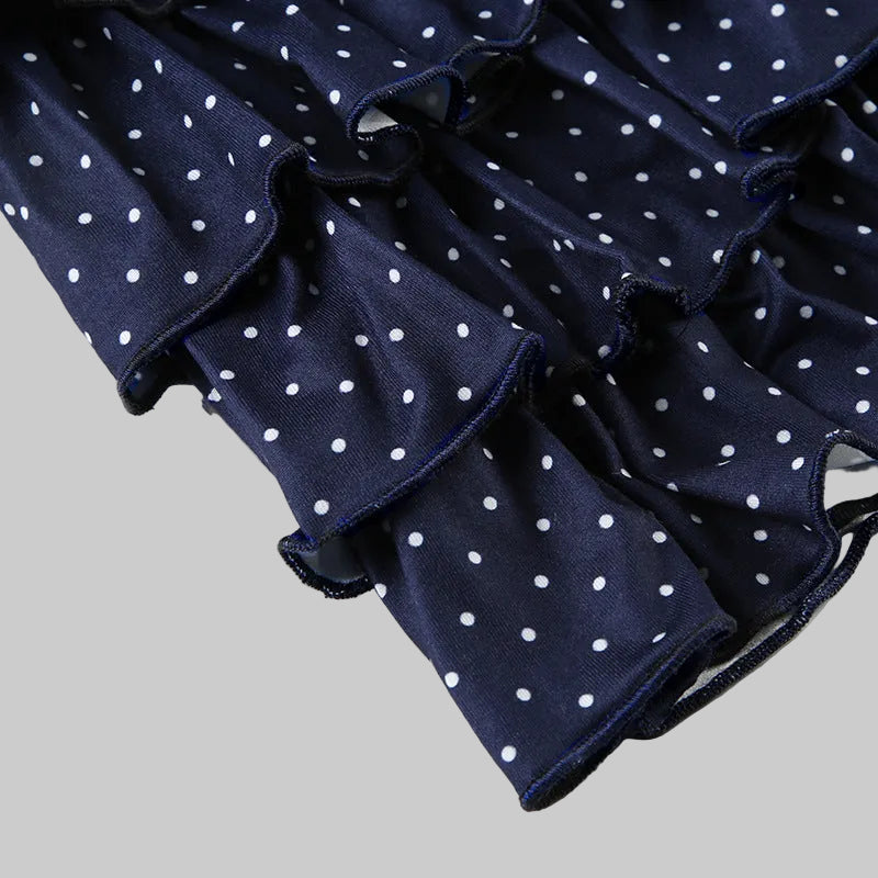 Polka Dot Halter Ruffle Tiered Mini Mid Length Skirt Two Piece Set