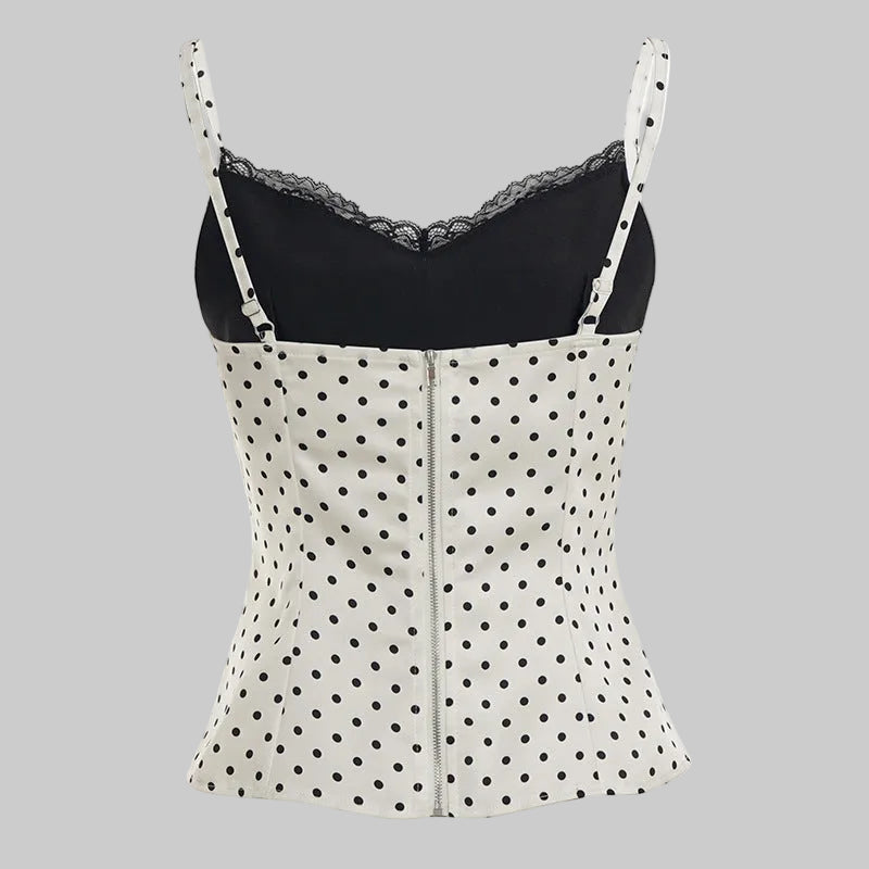 Polka Dot Lace Splicing Sling Top