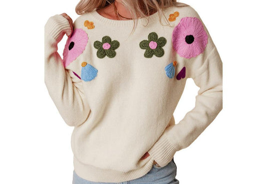 Knitted Floral Embroidered Sweater